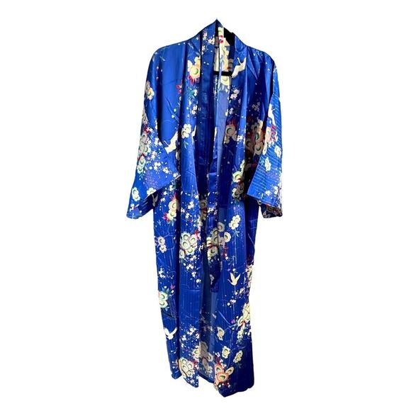 Traditional lightweight long blue shimmer Japanese Kimono Robe OS - Picture 1 of 11